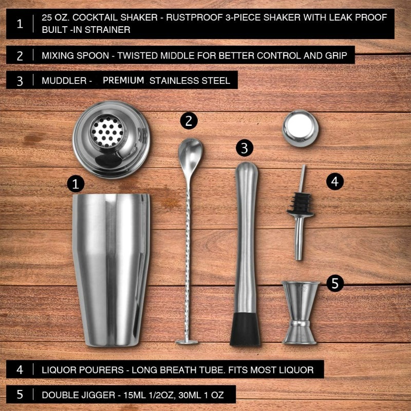 Kit de Barman 5 Pièces en Acie - Boston Shaker Set avis et prix